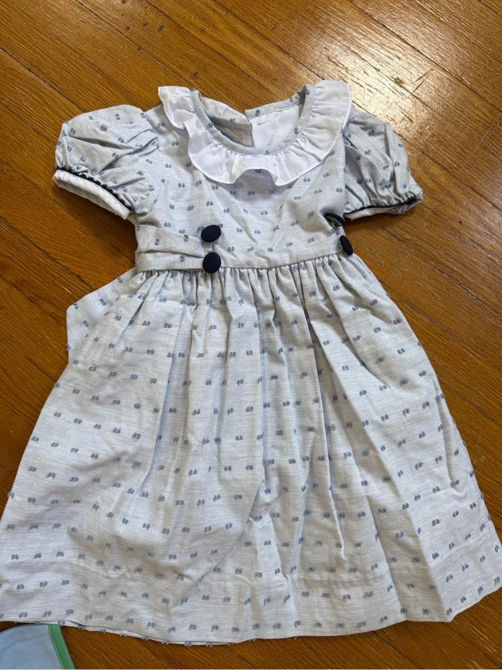 Classic Light Blue Cotton Ruffle Collar Kids Dress